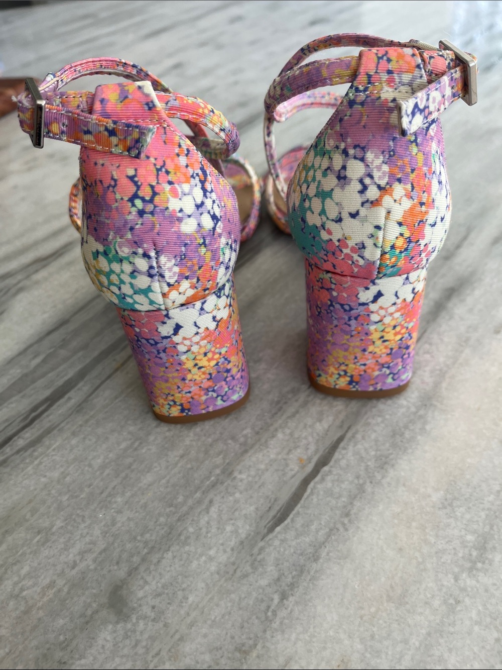 Copper Key Multicolor Floral Strappy Block Heels - Purple/Pink NWOT - Picture 3 of 7